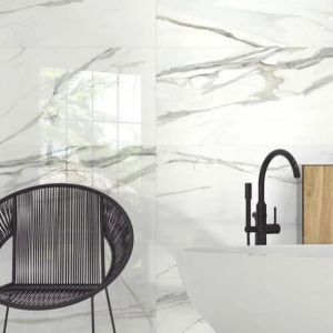 Sublime White Polished Carrara Marble Effect Porcelain Tiles 600x600